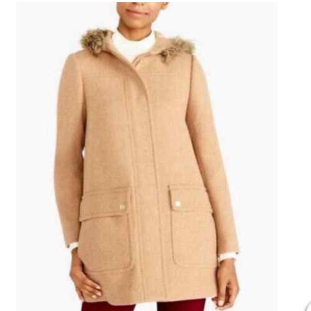 J. Crew Factory Vail Parka fur hooded wool coat NWT